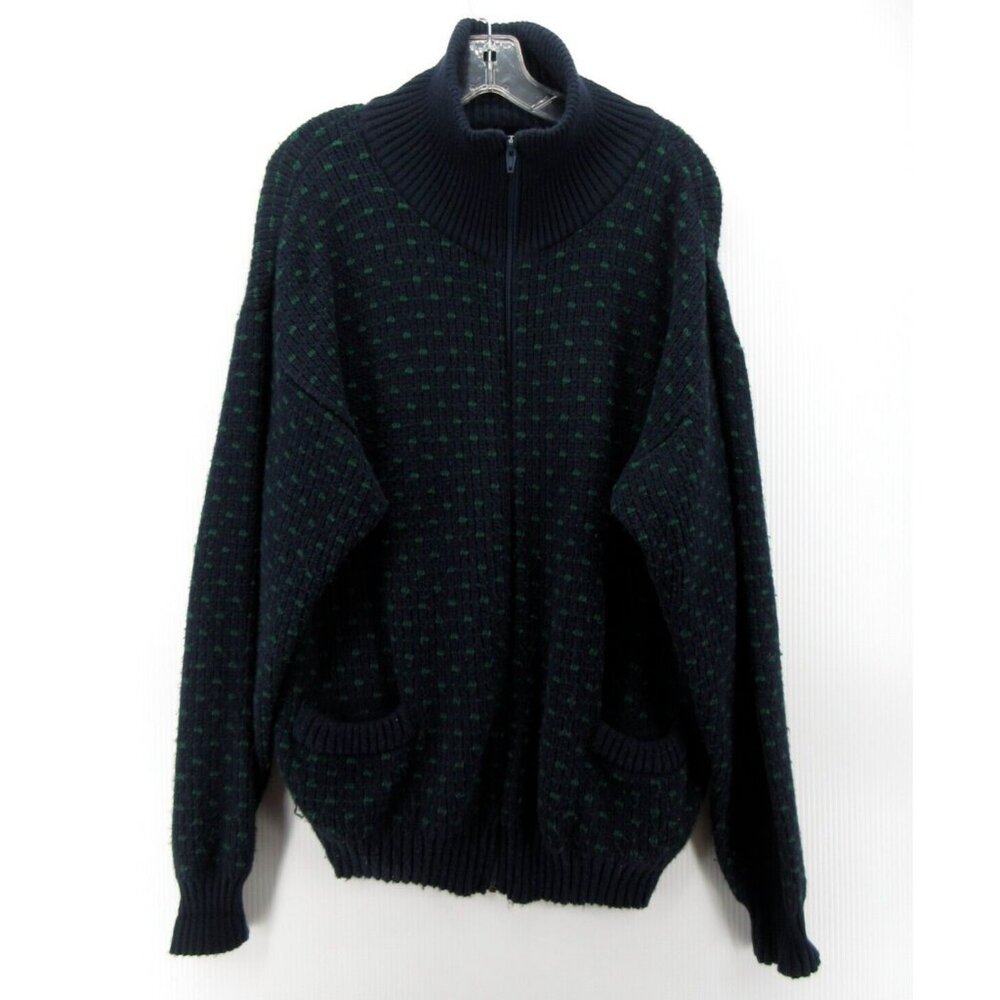 VINTAGE Flatiron Mills Sweater XL Cardigan Full Zip Birds Eye Pockets